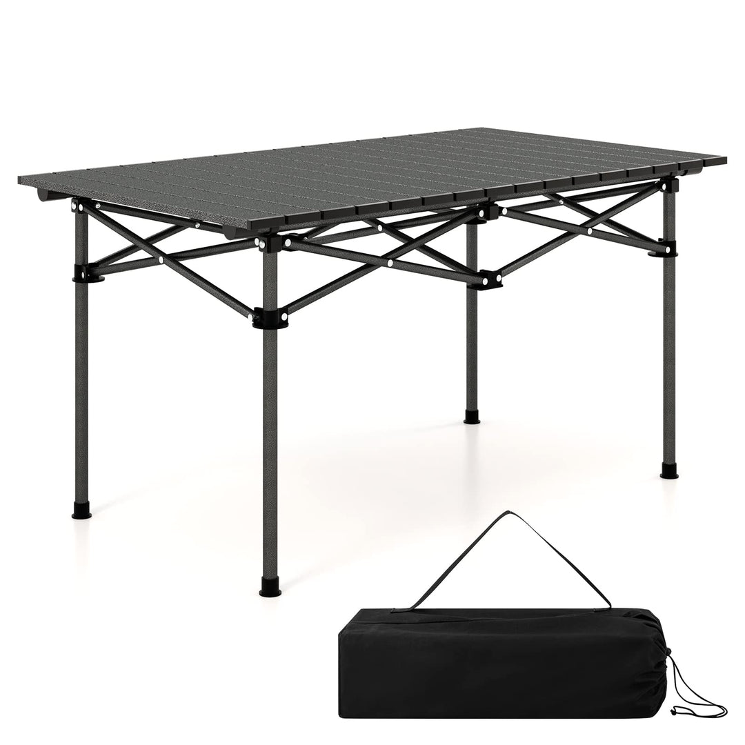Giantex Folding Camping Table for 4-6 People, Roll-Up Lightweight Picnic Table with Large Aluminum Tabletop &amp; Carrying Bag (Black)