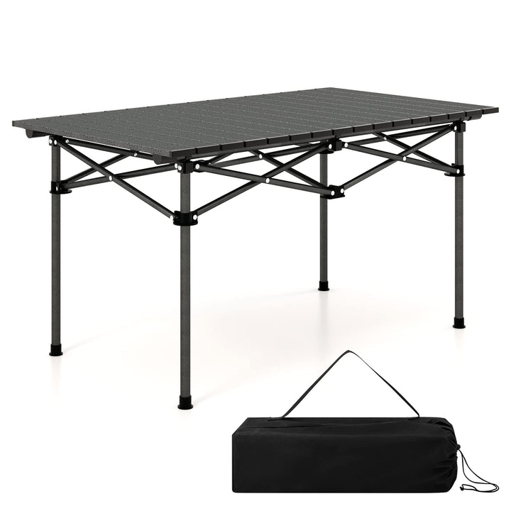 Giantex Folding Camping Table for 4-6 People, Roll-Up Lightweight Picnic Table with Large Aluminum Tabletop &amp; Carrying Bag (Black)
