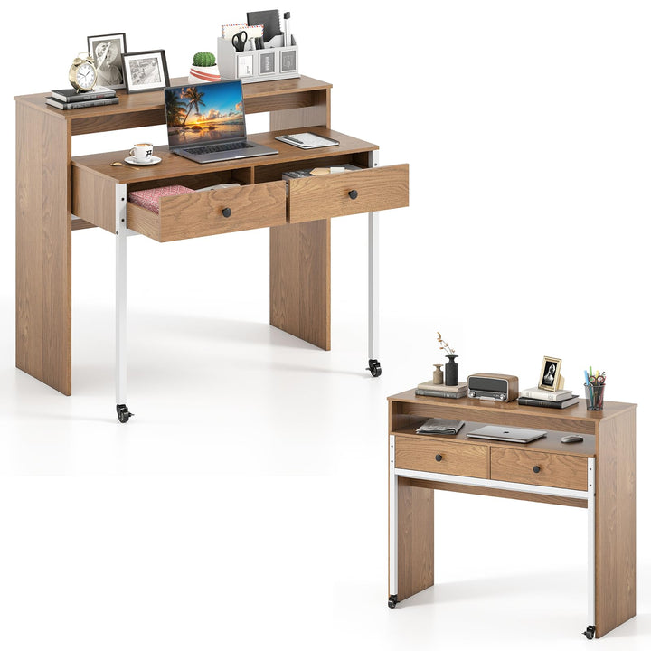 Giantex Small Computer Desk with Hutch &amp; Drawers