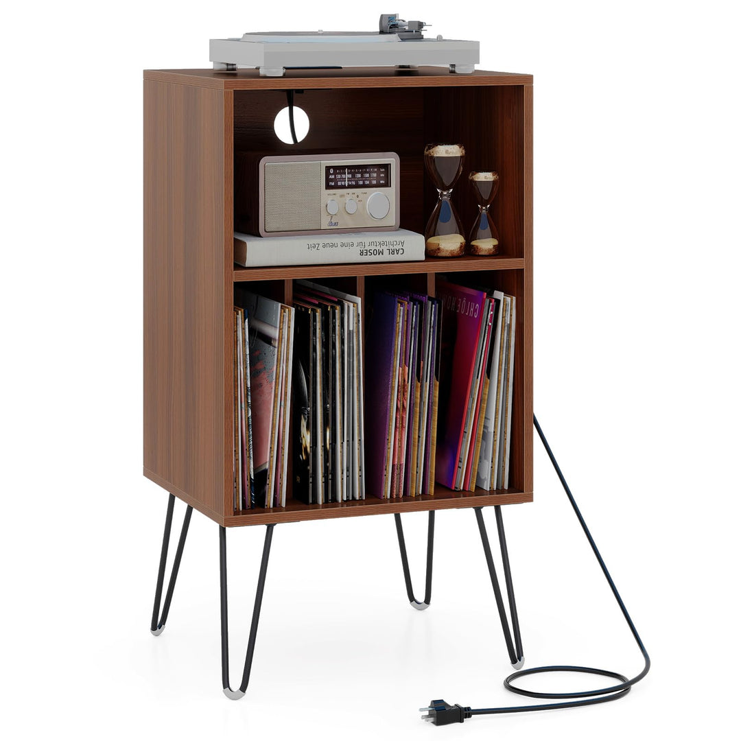 Giantex Record Player Stand with Charging Station Turntable Cabinet with Record Storage &amp; Metal Legs