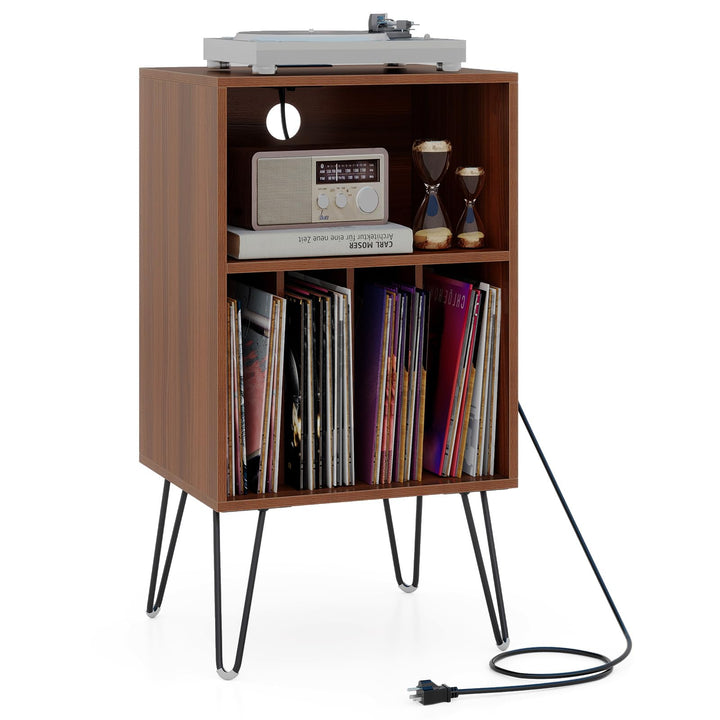Giantex Record Player Stand with Charging Station Turntable Cabinet with Record Storage &amp; Metal Legs