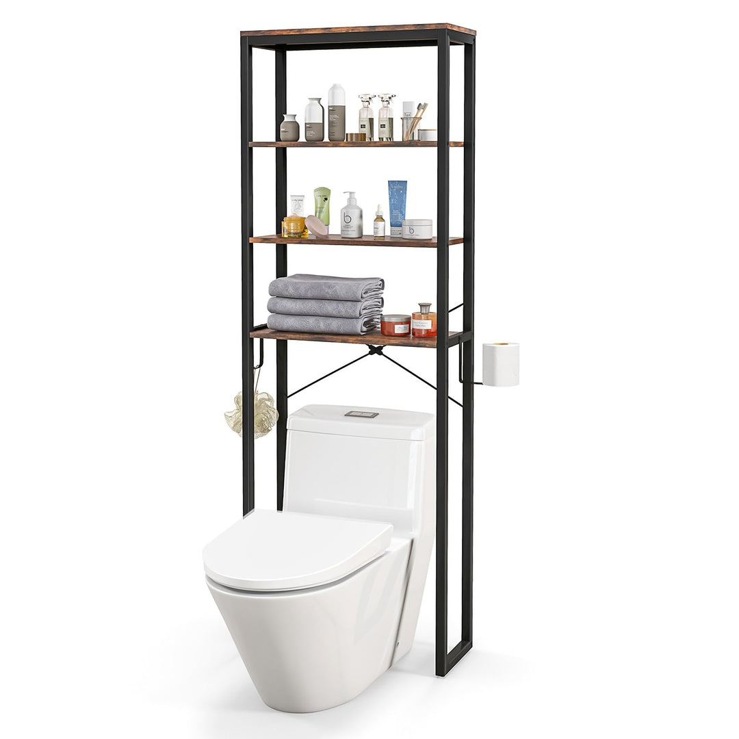 Giantex Over The Toilet Storage Rack, 4-Tier Wooden Bathroom Space Saver w/Metal Frame &amp; 2 Hooks