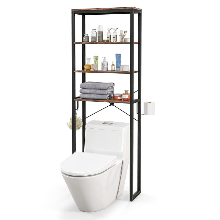 Giantex Over The Toilet Storage Rack, 4-Tier Wooden Bathroom Space Saver w/Metal Frame &amp; 2 Hooks