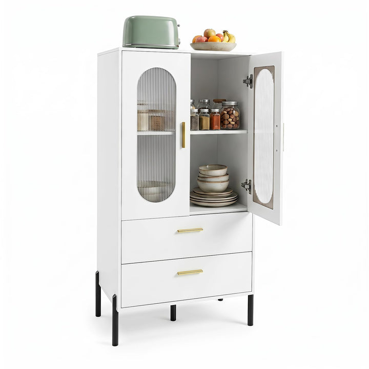 Giantex 47" H Buffet Sideboard Kitchen Cabinet w/Clear Doors &amp; 2 Drawers