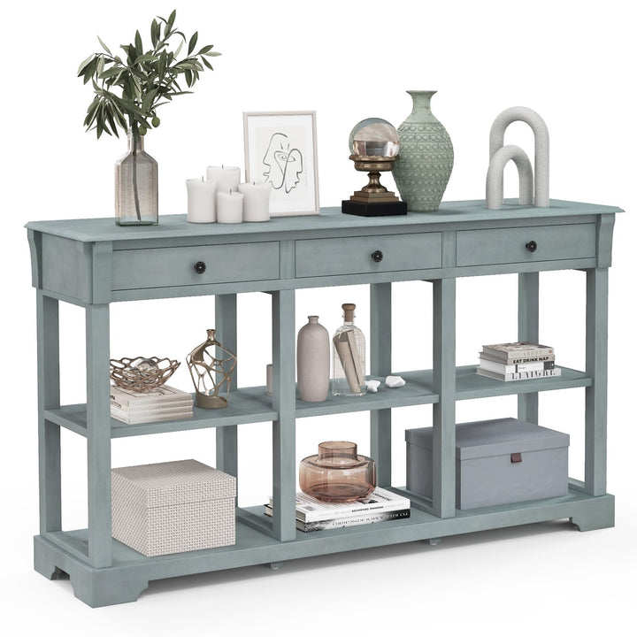 Giantex Console Table with Storage, 58” Long Sofa Table with 3 Drawers &amp; Open Shelves