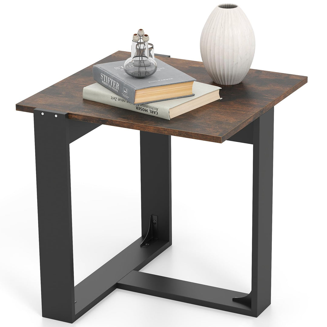 Giantex Rustic Brown Square Industrial Side Table w/T-Shape Metal Frame