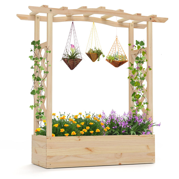 Giantex Raised Garden Bed with Sided Trellis &amp; Hanging Roof, Wood Planter Box, 44”x14”x45” (L x W x H)