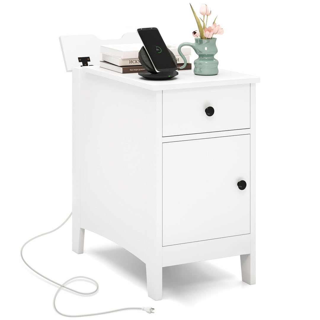 Giantex Nightstand with Charging Station, Flip Top End Table w/USB Ports &amp; Outlets, Modern Side Table w/Storage Drawer