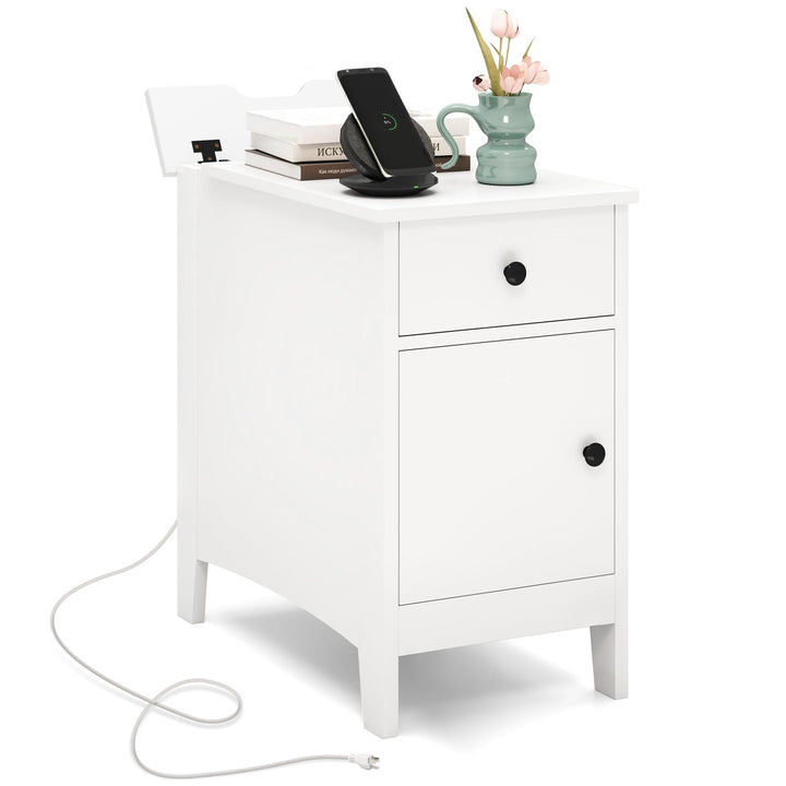 Giantex Nightstand with Charging Station, Flip Top End Table w/USB Ports &amp; Outlets, Modern Side Table w/Storage Drawer