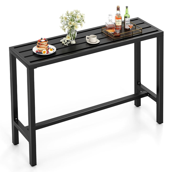 Giantex 48" Outdoor Rectangle Bar Table with Counter Height Slatted Top &amp; Footrest, Black