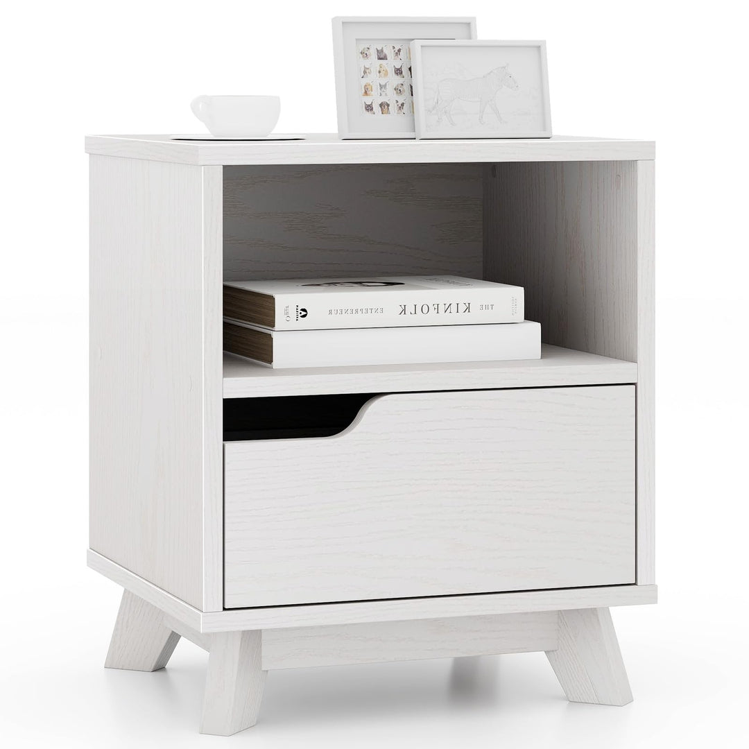 Giantex 2 Tier Nightstand, Mid Century Modern Bedside Table with Storage Drawer &amp; Open Shelf