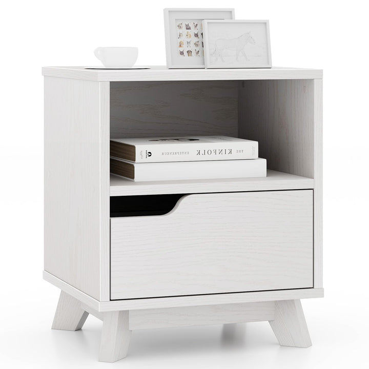 Giantex 2 Tier Nightstand, Mid Century Modern Bedside Table with Storage Drawer &amp; Open Shelf