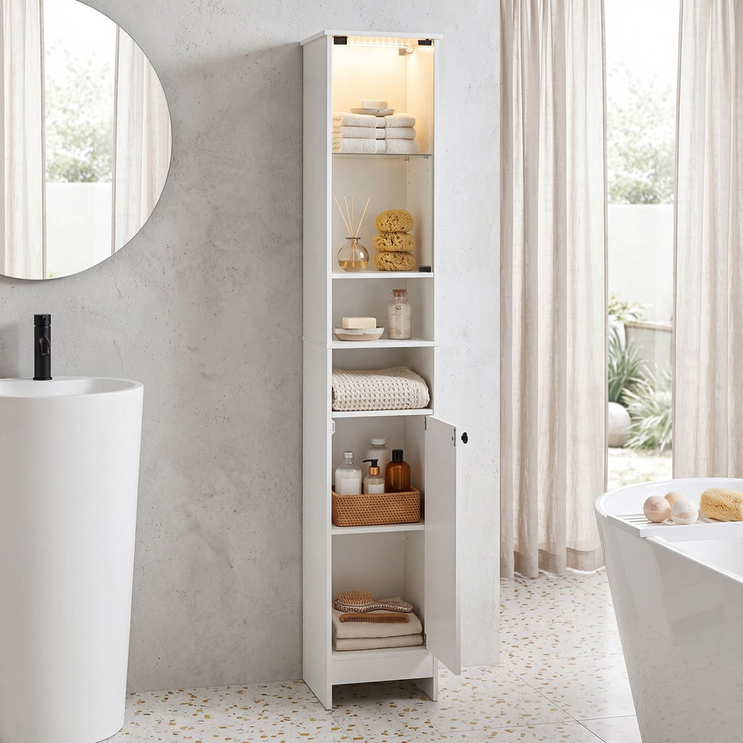 Giantex Tall Narrow Bathroom Cabinet with Lights &amp; Remote Control (1/2)