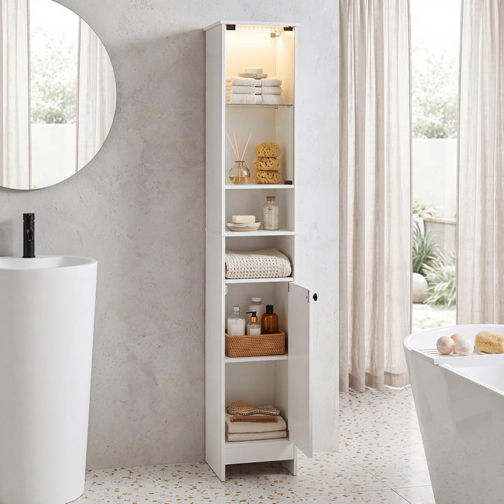 Giantex Tall Narrow Bathroom Cabinet with Lights &amp; Remote Control (1/2)