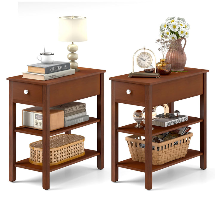 Ginatex Narrow Side Table Small End Tables with Drawer &amp; Open Storage Shelves