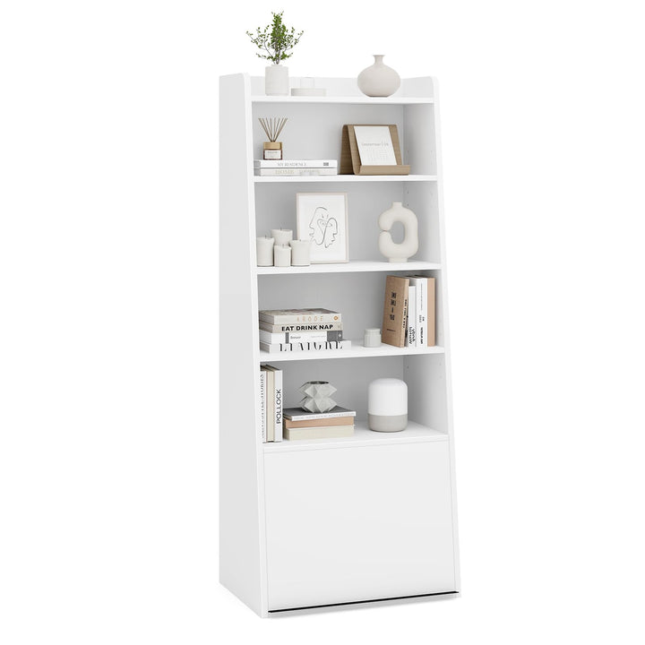 Giantex 6-Tier Bookcase, Freestanding Ladder Bookshelf with 2 Adjustable Shelves &amp; Flip Up Door