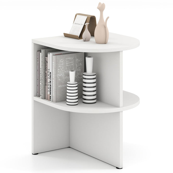 Giantex Half Round End Table with Open Shelves for Small Space