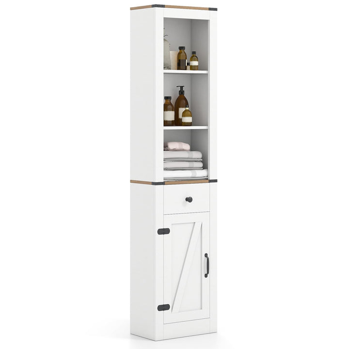 Giantex 68 inch Tall Bathroom Cabinet with Barn Door Narrow Slim Storage Organizer Unit with Drawer