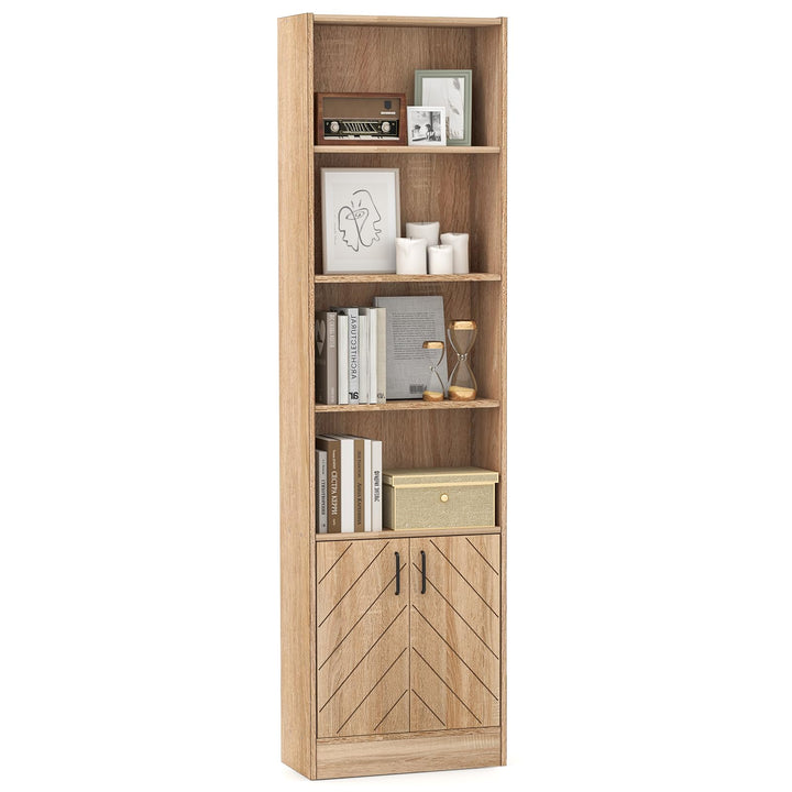 Giantex 6-Tier Bookshelf with Double Doors, 71" Tall Bookcase w/ 4 Open Cubes &amp; 3 Adjustable Shelves