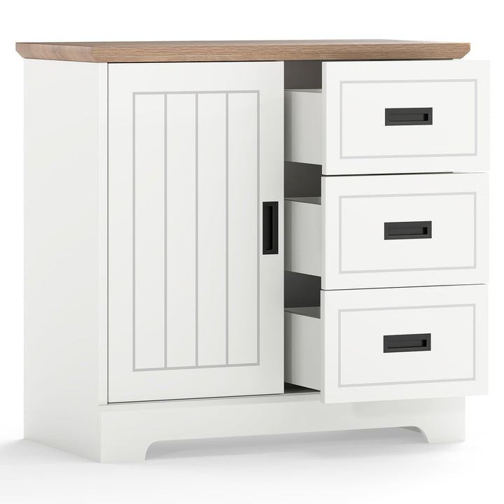 Giantex Small Sideboard Buffet Cabinet Farmhouse Kitchen Storage Cabinet with Fluted Sliding Door