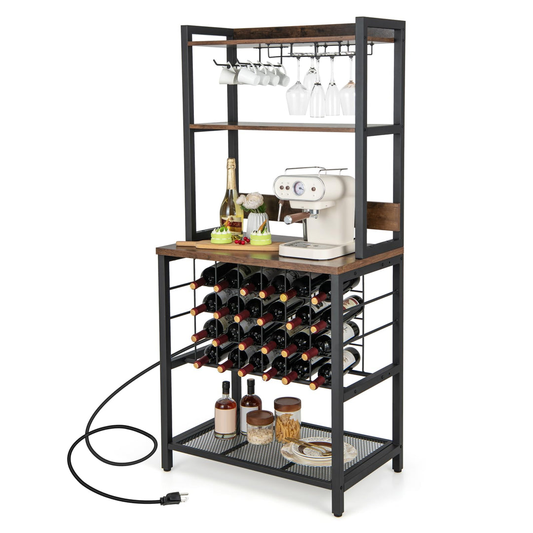 Giantex Bakers Rack with Storage Hutch, Power Outlet &amp; USB Port, Coffee Bar 24-Bottle Wine Rack &amp; Glass Holder