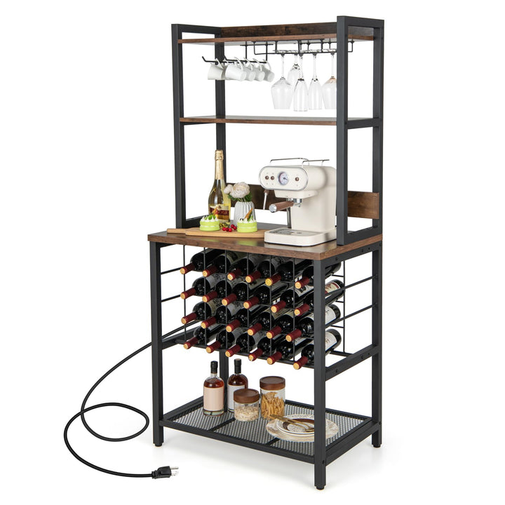 Giantex Bakers Rack with Storage Hutch, Power Outlet &amp; USB Port, Coffee Bar 24-Bottle Wine Rack &amp; Glass Holder