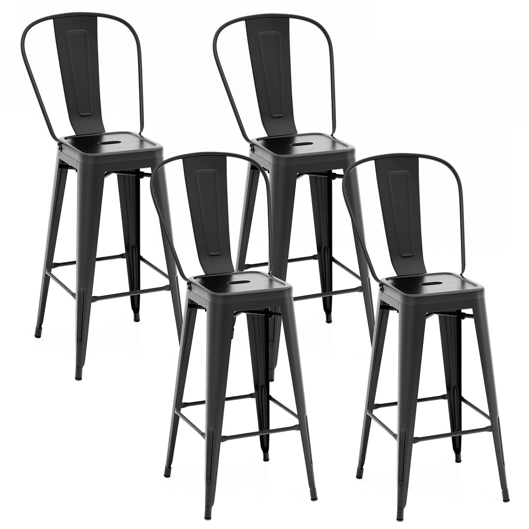 Giantex Metal Bar Stools Set of 4, 30" High Back Bar Height Chairs w/Footrest &amp; Removable Backrest