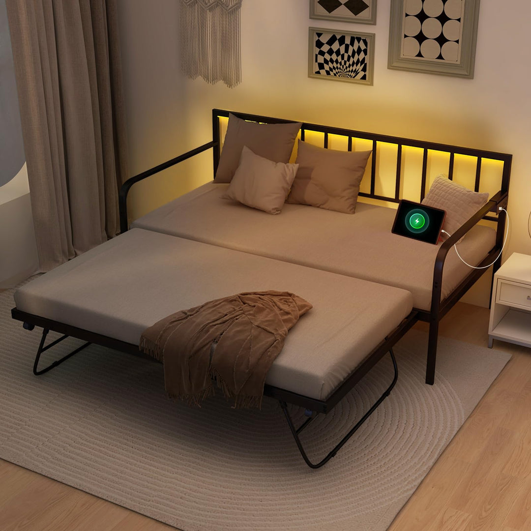 Giantex Twin Daybed with Charging Station &amp; LED Lights