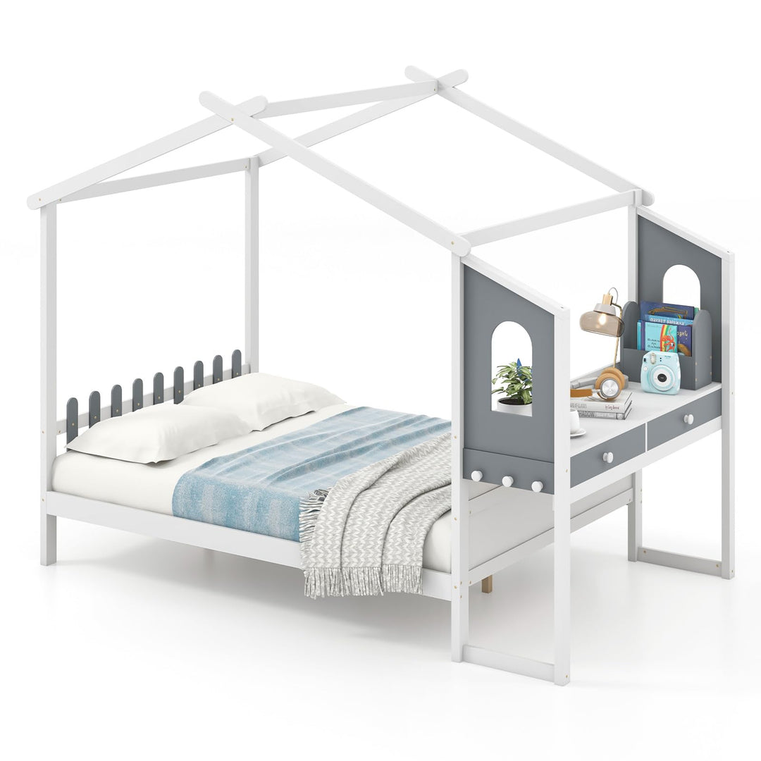 Giantex Full/ Twin Size House Bed with Study Desk