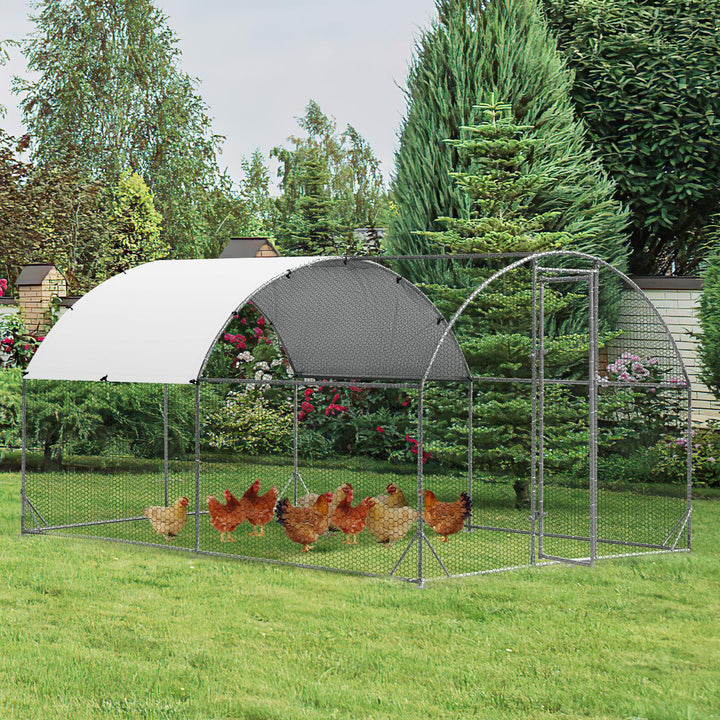 Giantex Metal Chicken Coop, Galvanized Walk-in Chicken Run with Waterproof PE Cover, Dome