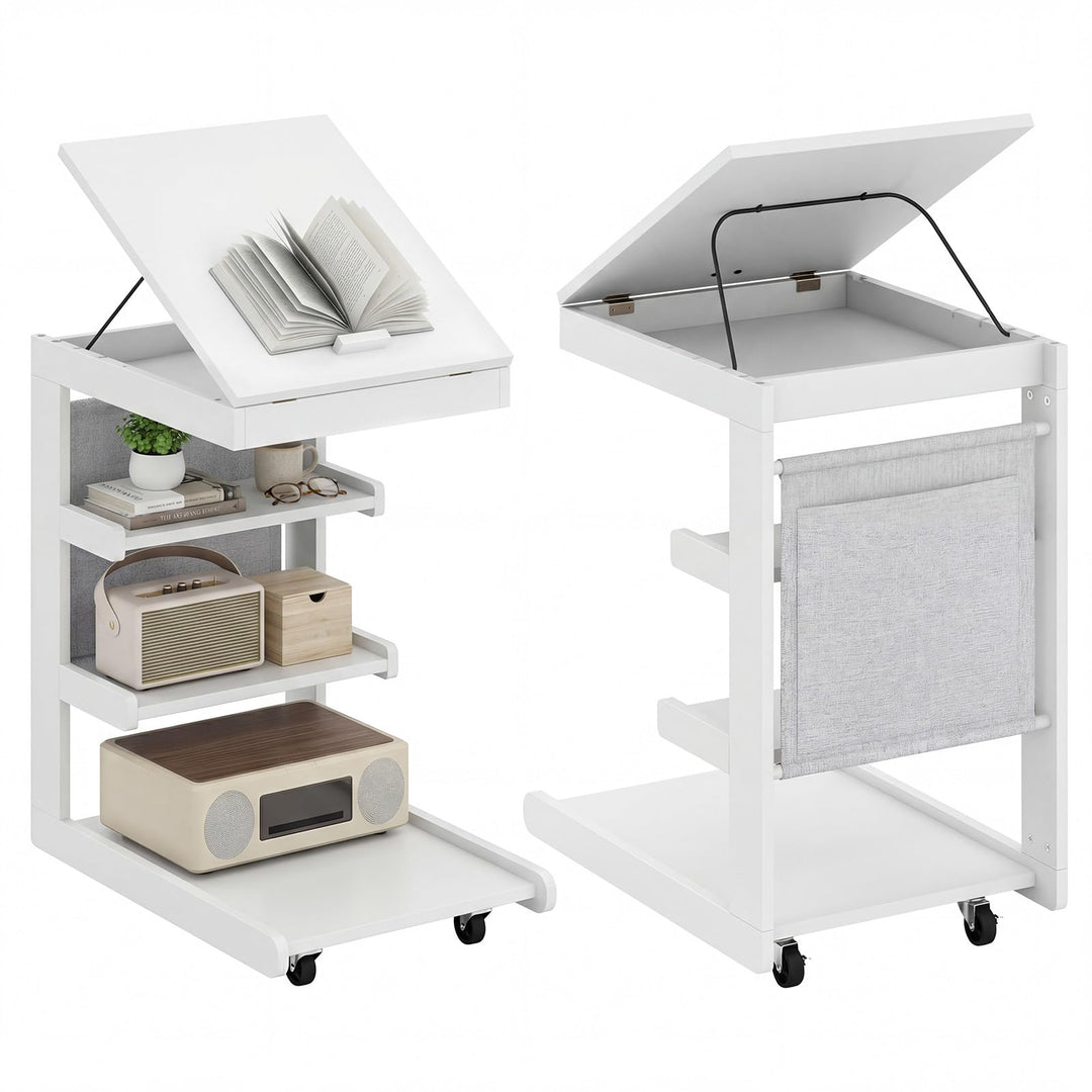 Giantex C-Shaped End Table with Wheels w/Adjustable Desktop