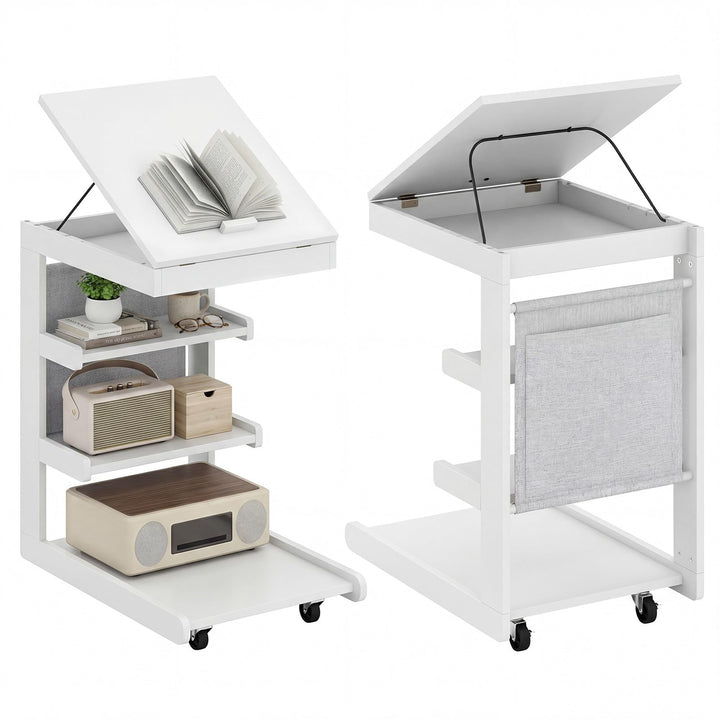 Giantex C-Shaped End Table with Wheels w/Adjustable Desktop