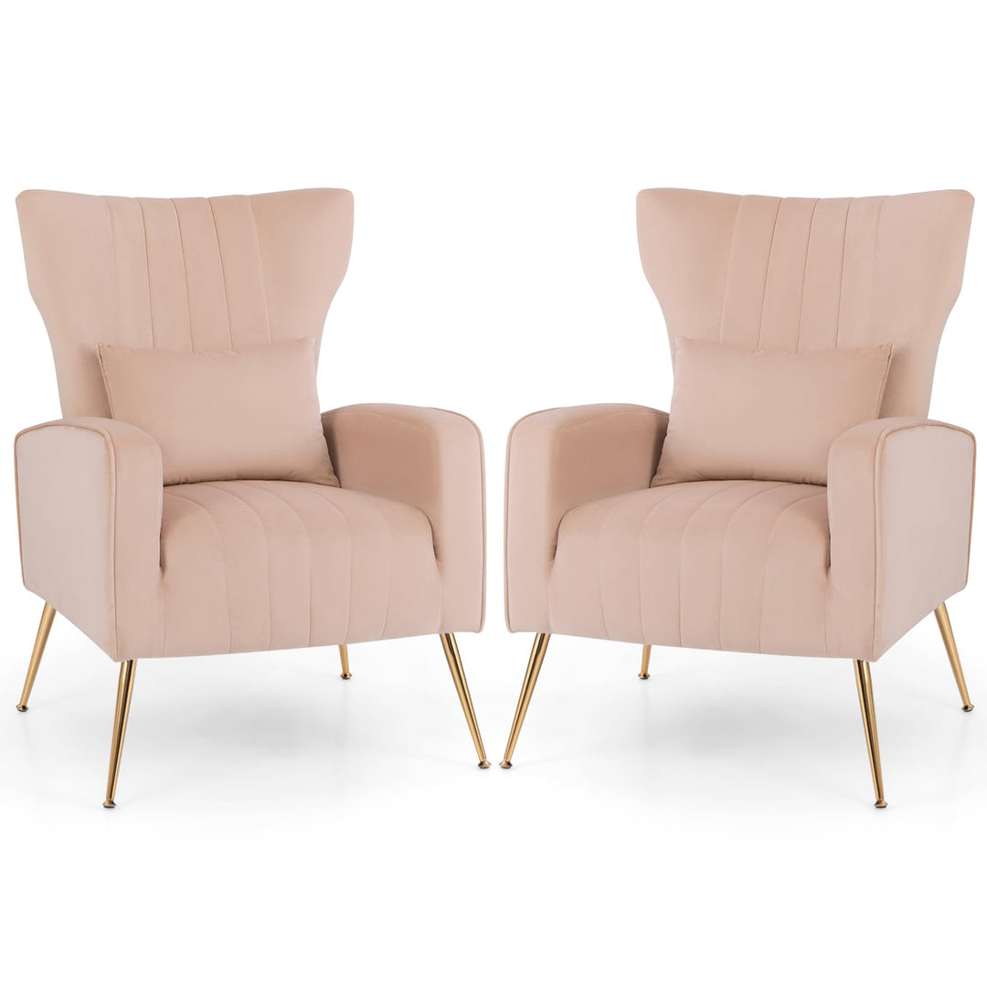 Giantex Velvet Accent Chair with Lumbar Pillow