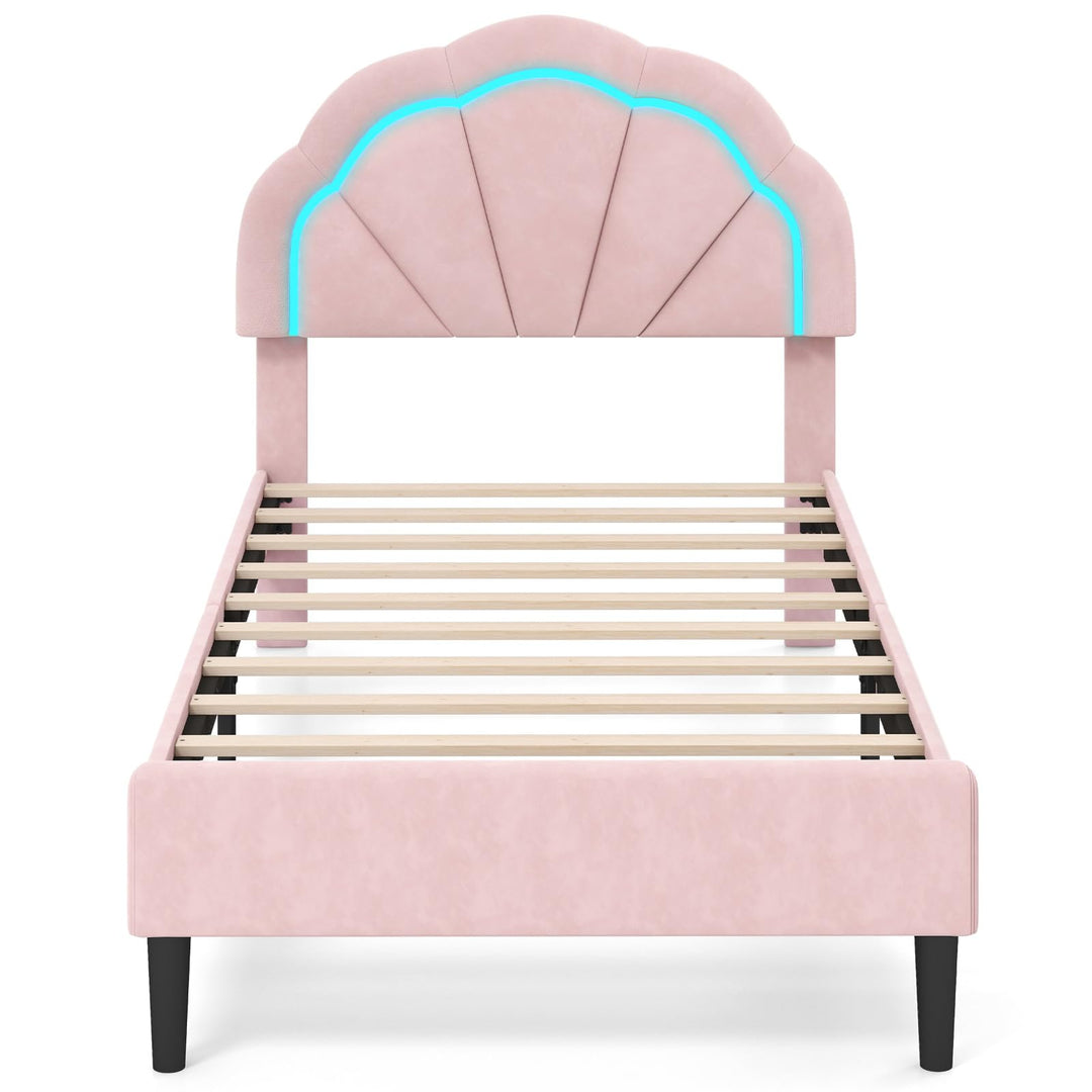 Giantex Full Size LED Bed Frame, Velvet Upholstered Full Platform Bed with Adjustable Cloud Headboard