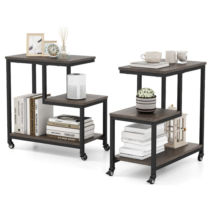 Giantex 3 Tier Side Table with Wheels for Living Room Bedroom Office