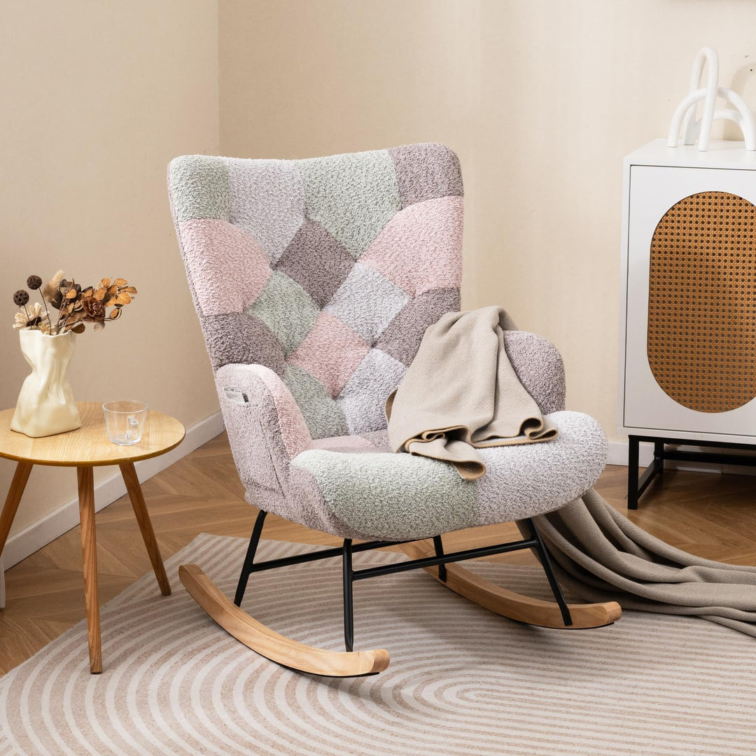 Giantex Rocking Chair Nursery Teddy Upholstered Glider Rocker w/Ergonomic High Backrest