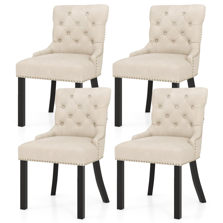 Gianex Upholstered Dining Chairs Set, Wood Wingback Accent Chairs w/Rubber Wood Legs &amp; Nailhead Button Tufted Back