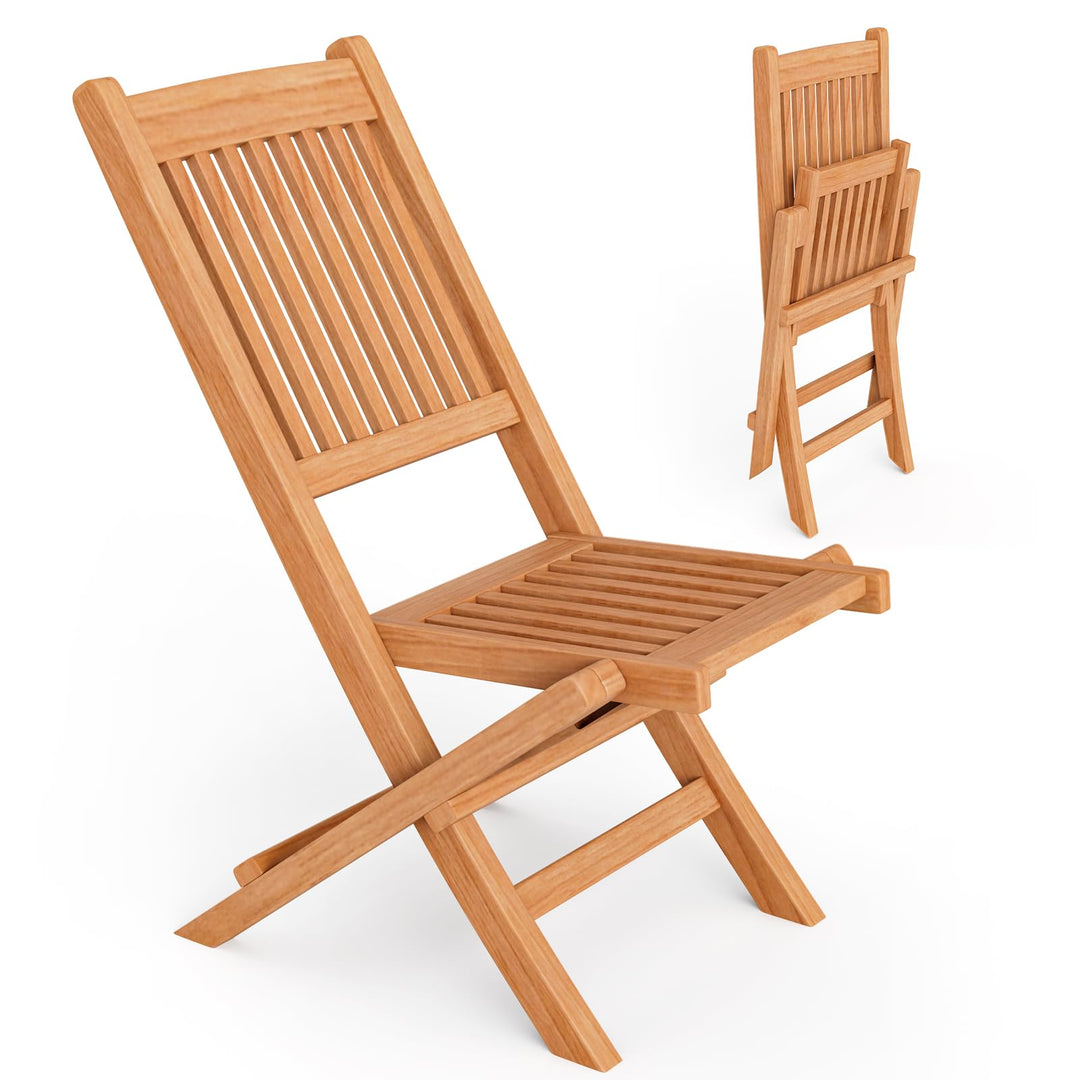 Giantex Patio Folding Chairs, Solid Teak Wood Outdoor Chairs with Slatted Seat &amp; Back