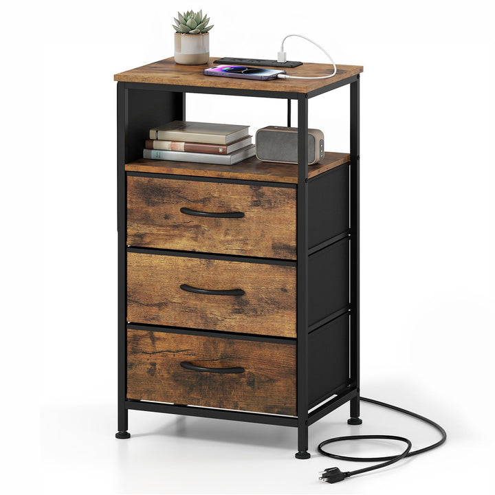 GIANTEX 27.5" Nightstand with Charging Station &amp; 3 Fabric Drawer (1/2)
