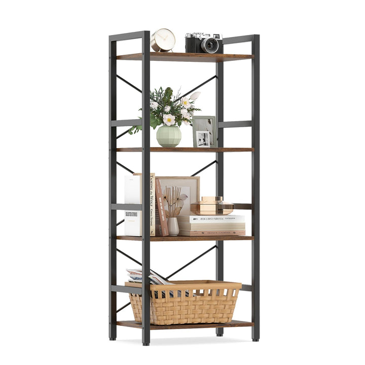 Giantex 4-Tier Bookshelf | Narrow Freestanding Display Shelf with Metal Frame (1/2)