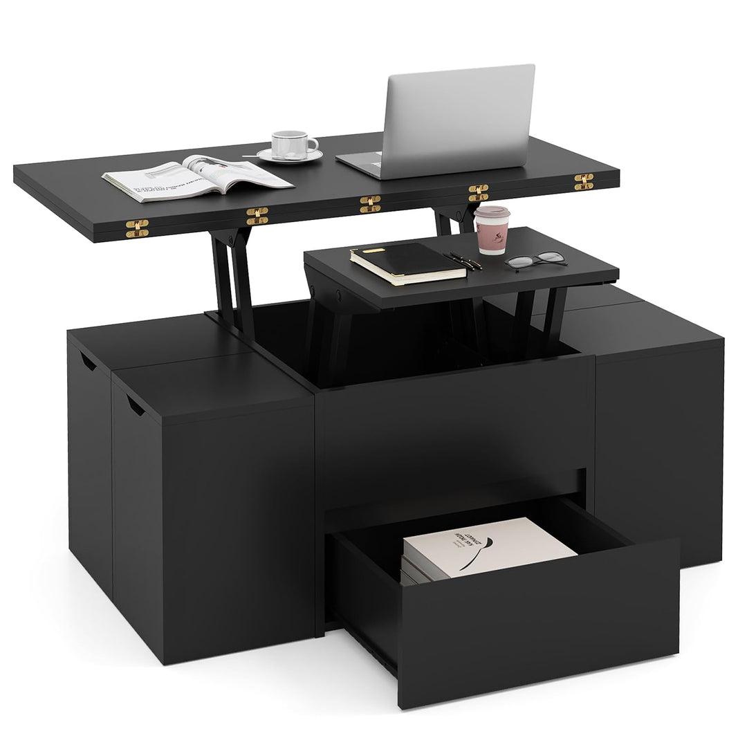 Giantex 40" Lift Top Coffee Table with 4 Storage Stools