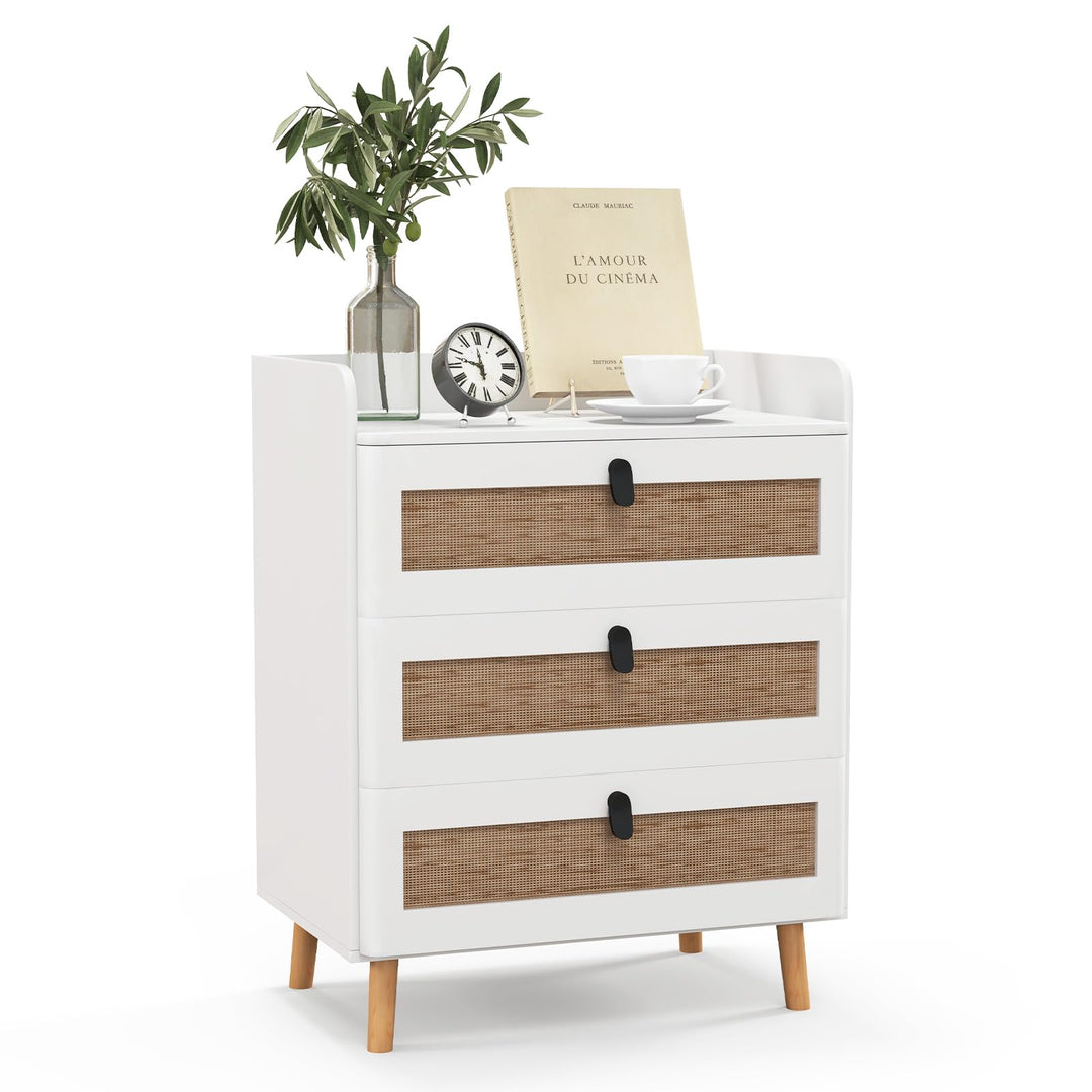Giantex Rattan Nightstand, Boho 2/3-Drawer Dresser with 4 Solid Wood Legs
