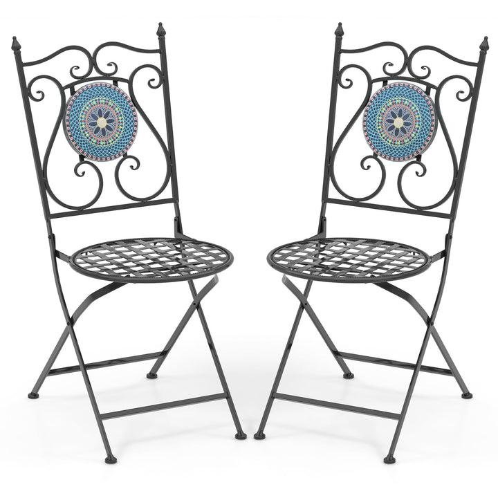Giantex Patio Folding Chairs, Mosaic Bistro Chairs w/Backrest &amp; Round Seat for Porch Balcony Lawn