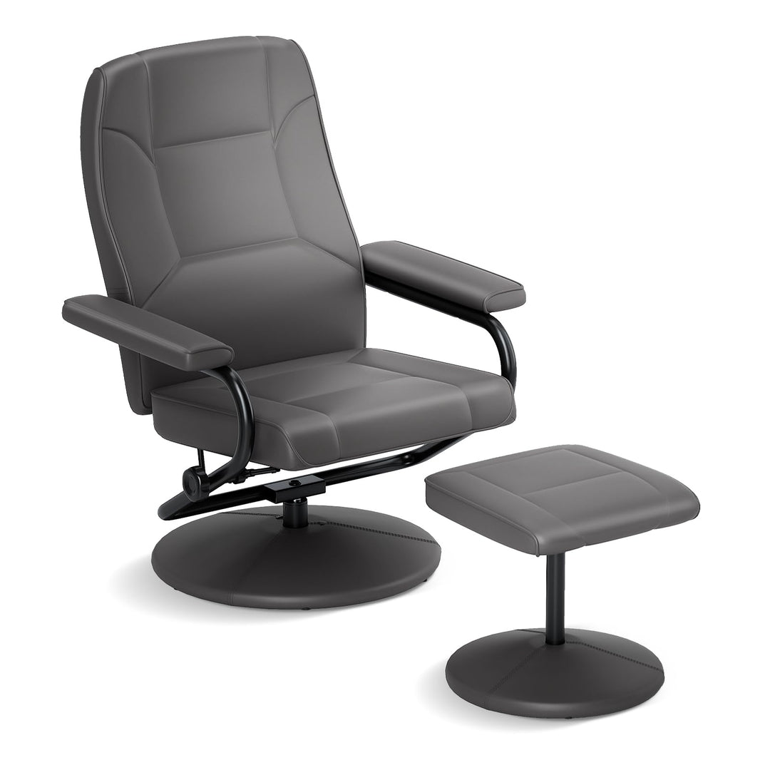 Giantex Recliner Chair with Ottoman, 360 Degree Swivel Leather Reclining Chair with Stable Steel Base