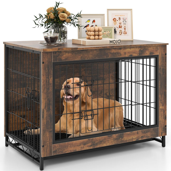 Giantex Dog Crate Furniture - Dog Kennel Side Table with Double Doors &amp; Removable Pull-Out Tray