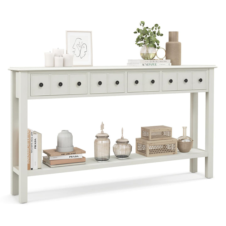 Giantex Narrow Console Table with Storage - 60" Long Sofa Side Table w/ 4 Drawers &amp; Open Shelf, Espresso