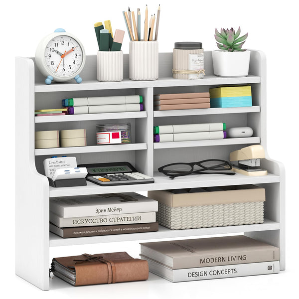 Giantex Desk Organizer | Wooden 6 Tier Storage Rack with 2 Removable Shelves