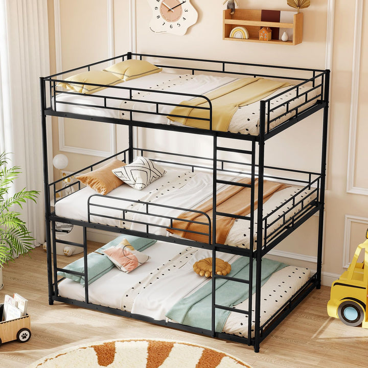Giantex Metal Full Over Full Over Full Bunkbeds with Safety Guardrails &amp; 2 Ladders