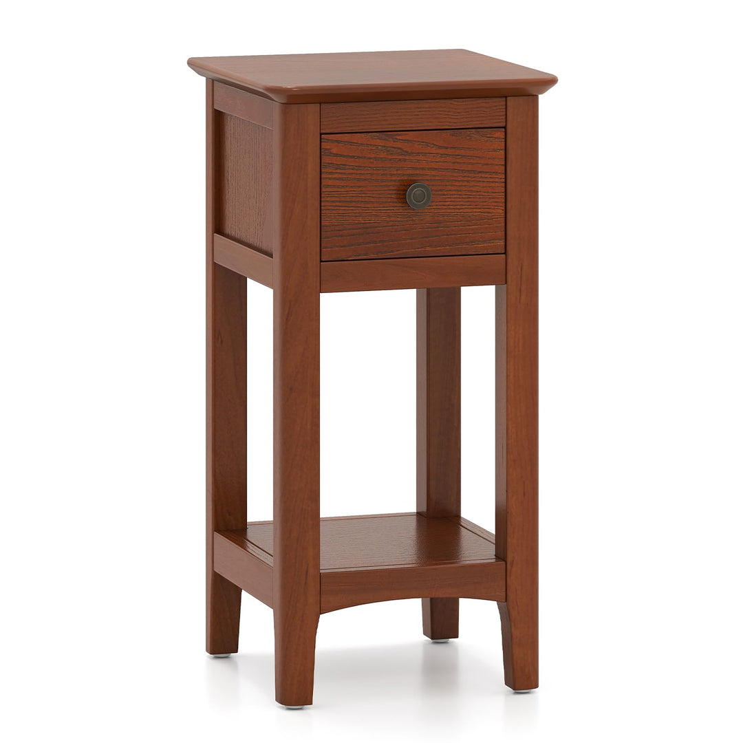 Giantex Narrow End Table with Drawer 23.5" H Side Table w/Open Storage Shelf &amp; Solid Wood Frame