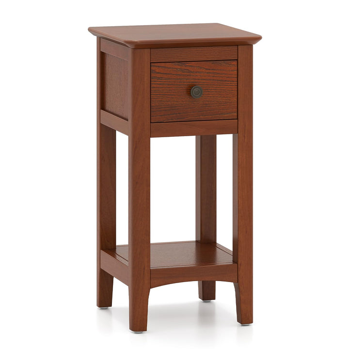 Giantex Narrow End Table with Drawer 23.5" H Side Table w/Open Storage Shelf &amp; Solid Wood Frame